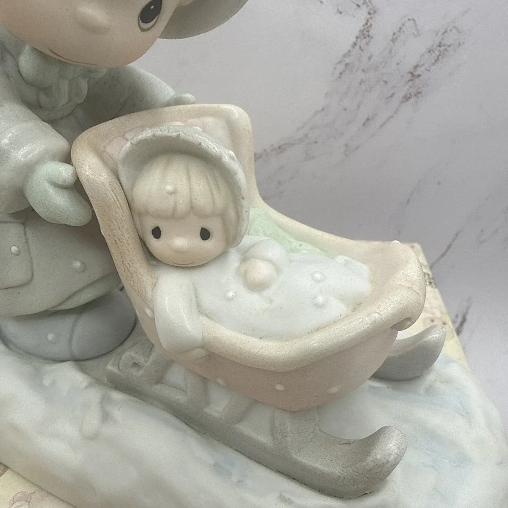 Precious Moments January Calendar Girl Winter Doll‎ In Sleigh Sled 1987 NEW